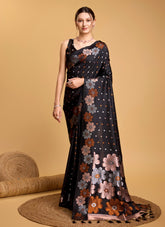 Saree in Black Colour Looking Positive